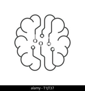 Digital brain icon, AI concept, Iot, hi-tech. Line vector illustration. Editable Stroke. EPS 10 Stock Vector