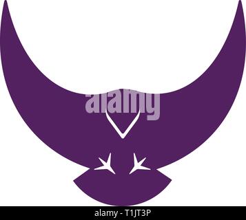 Hawk or bird of prey, graphic logo style with beak & feet reversed out of the main body. Curved back round wings Stock Vector