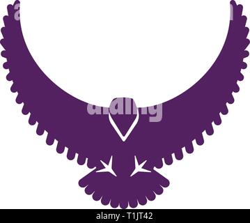 Hawk or bird of prey, graphic logo style with beak & feet reversed out of the main body. Curved back round wings Stock Vector
