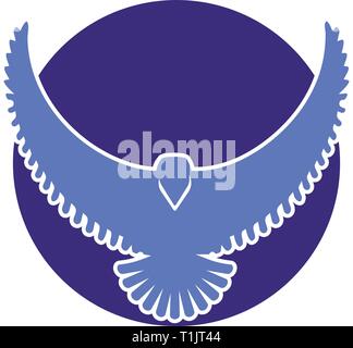 Hawk or bird of prey, graphic logo style with beak & feet reversed out of the main body. Curved back round wings Stock Vector