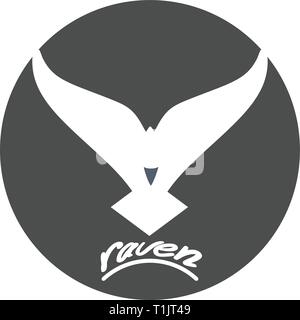Raven or grow spread wings  graphic logo style with a diamond tail & the beak is reversed out of the main body Stock Vector