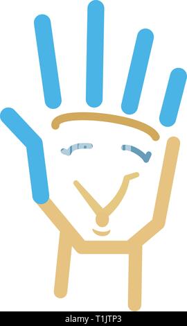 Happy hand, blue finger hair & a big smile showing on the hand palm Stock Vector