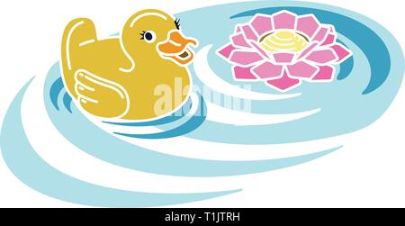 Rubber duck and lotus flower Stock Vector