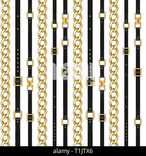 Abctract seamless pattern with belts and chain isolated for fabric. Trendy repeating print. Stock Vector