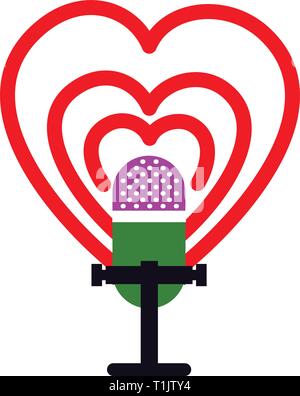 Heart waves around old style microphone Stock Vector