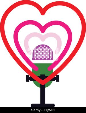 Heart waves around old style microphone Stock Vector