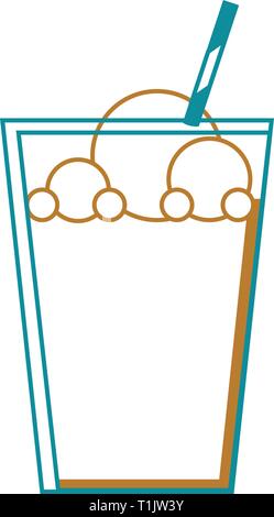 Milk shake & straw in a line art version with stripped straw clear container Stock Vector