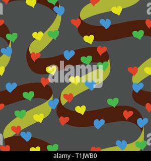 Many small hearts all around with banners seamless, tile, wallpaper pattern Stock Vector