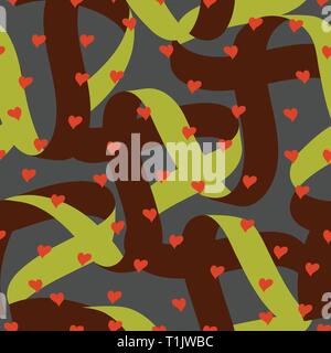 Many small hearts all around with banners seamless, tile, wallpaper pattern Stock Vector