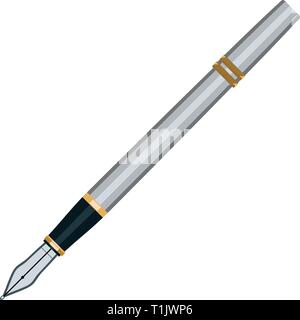 Old style silver & black ink cartrage fountain pen Stock Vector
