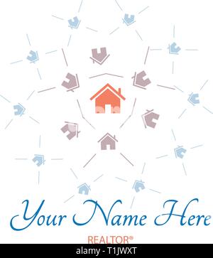 Multiple neighbourhood suburban house logo style with smaller houses circling a larger house. Stock Vector