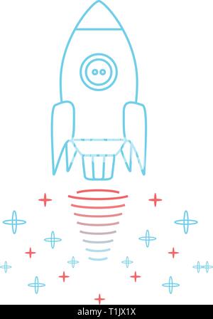 Rocket taking off or landing with a blaze of smoke & fire coming from the engine Stock Vector