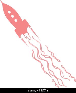 Pink rocket and smoke trail. Stock Vector