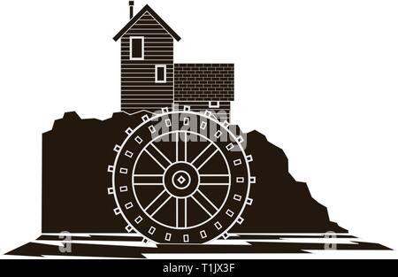 Water wheel graphic side view Stock Vector