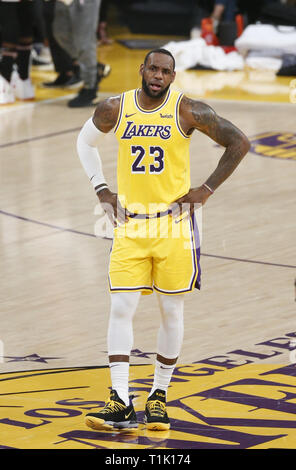 Los Angeles California USA. 26th Mar 2019. Los Angeles Lakers LeBron James 23 in an NBA basketball game between Los Angeles Lakers and Washington Wizards Tuesday March 26 2019 in Los Angeles. Credit R...