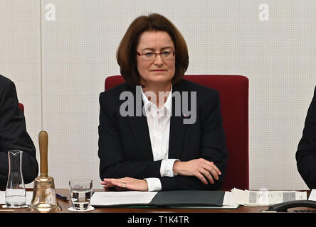 Bremen, Germany. 27th Mar, 2019. Antje Grotheer (SPD), who has just been elected President of the Landtag, is leading her first Aktuelle Stunde. The Bremen parliament has elected the SPD member of parliament to succeed Christian Weber (SPD), the long-time president of the state parliament, who died in February. Credit: Carmen Jaspersen/dpa/Alamy Live News Stock Photo