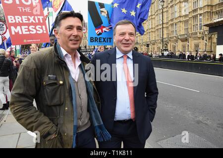 London, UK. 27th Mar, 2019. Arron Banks, Co Founder of Leave EU Campaign, Andy Wigmore, Houses of Parliament, Westminster, London. UK Credit: michael melia/Alamy Live News Stock Photo