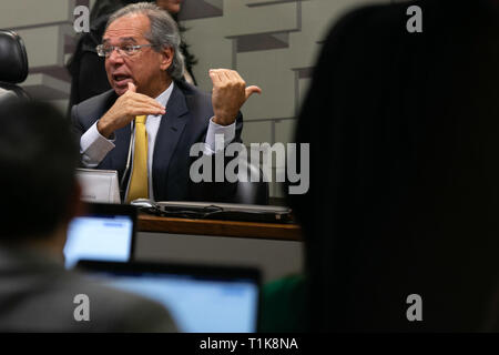 BRASÍLIA, DF - 27.03.2019: MINISTRO PAULO GUEDES NO SENADO - Economy Minister Paulo Guedes attends a meeting on the economic affairs commission in the federal senate on Wednesday, 27. (Photo: Myke Sena/Fotoarena) Stock Photo