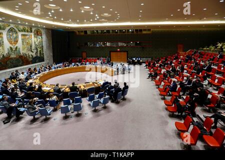 United Nations. 27th Mar, 2019. Photo taken on March 27, 2019 shows the United Nations Security Council holding a meeting on the situation in the Middle East (Syria), at the UN headquarters in New York. Credit: Li Muzi/Xinhua/Alamy Live News Stock Photo