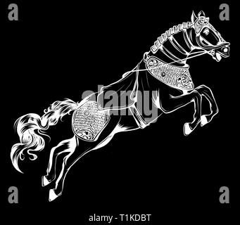 vector illustration of Silhouette of the running horse in black background Stock Vector