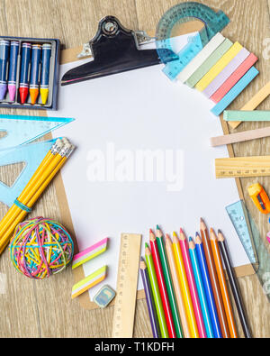various colorful drawing tools. Mock up Stock Photo
