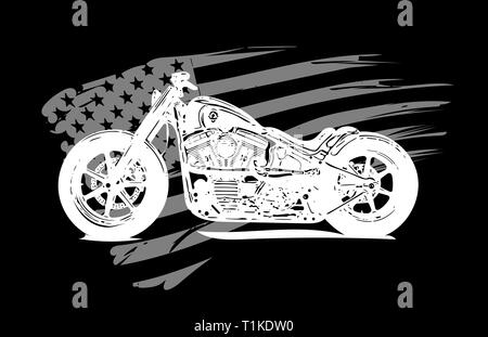 Hand drawn and inked vintage American chopper motorcycle Stock Vector