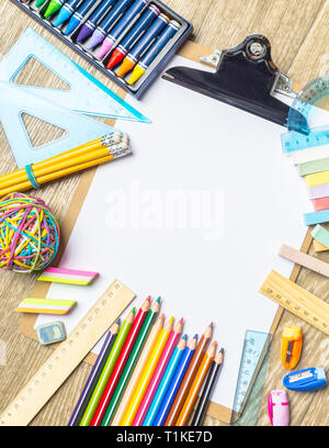 various colorful drawing tools. Mock up Stock Photo