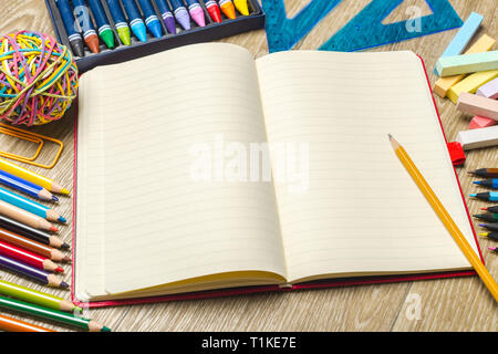 various colorful drawing tools. Mock up Stock Photo