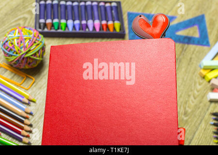 various colorful drawing tools. Mock up Stock Photo
