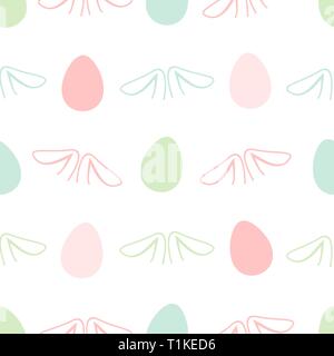 Seamless abstract pattern with Ear rabbits of different pastel colors. White background. Decorative holiday wallpaper, good for printing. Cute Vector  Stock Vector