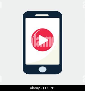 vector mobile phone with video player on the screen Stock Vector