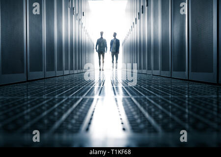 Technical personnel in machine room inspection Stock Photo