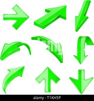 Green 3d shiny arrows. Up and down Stock Vector