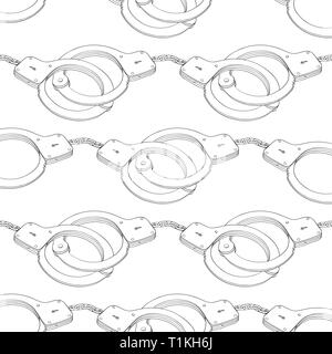 Handcuffs. Hand drawn sketch. Seamless pattern Stock Vector