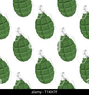 Military green grenade. Seamless pattern background Stock Vector
