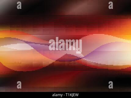 Abstract energy red and yellow color light horizontal on dark background with lines wave curve . Technology concept. Vector illustration Stock Vector