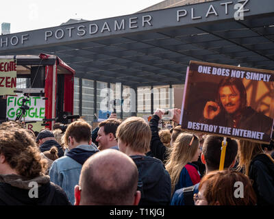 Berlin, Germany - March 23, 2019: Demonstration against EU Internet copyright reform / article 11 and article 13 in Berlin Germany