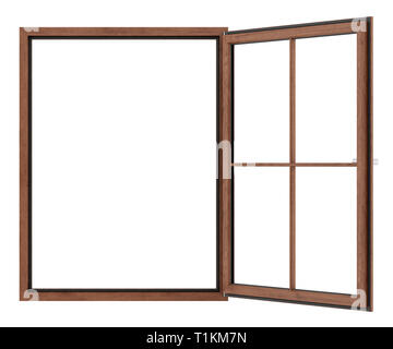 open wooden window isolated on white background. 3d illustration Stock ...