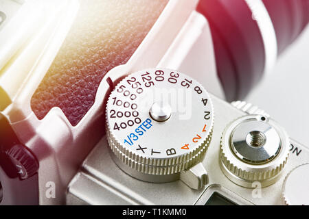 Buttons and control dial on SLR camera closeup Stock Photo