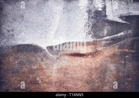 Old rusty stained metal board, toned abstract background or texture. Stock Photo