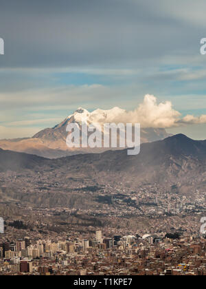 Panoramic cityscape in La Paz in Bolivia. High snow mountain in the back Stock Photo
