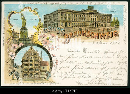 geography / travel, Germany, Lower Saxony, Brunswick, postcard, sent 1901., Additional-Rights-Clearance-Info-Not-Available Stock Photo