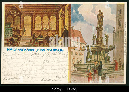 geography / travel, Germany, Lower Saxony, Brunswick, restaurant Hagenschaenke, postcard, sent 1899., Additional-Rights-Clearance-Info-Not-Available Stock Photo