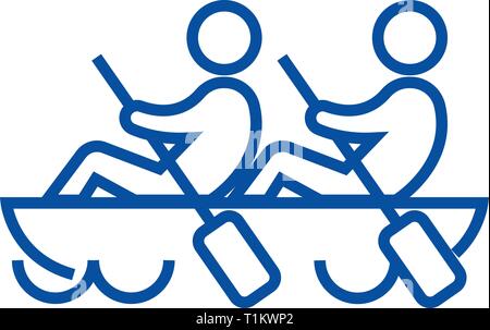 Team spirit,teamwork,canoe line icon concept. Team spirit,teamwork,canoe flat  vector symbol, sign, outline illustration. Stock Vector