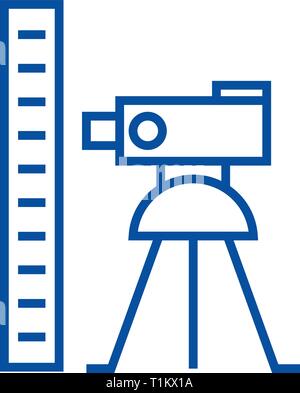 Theodolite survey calculation line icon concept. Theodolite survey calculation flat  vector symbol, sign, outline illustration. Stock Vector
