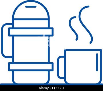 Thermos and mug line icon concept. Thermos and mug flat  vector symbol, sign, outline illustration. Stock Vector