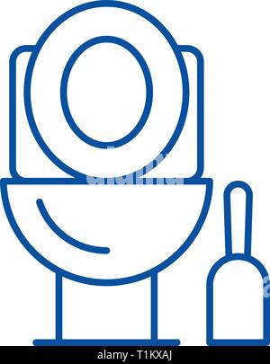 Toilet cleaning line icon concept. Toilet cleaning flat  vector symbol, sign, outline illustration. Stock Vector