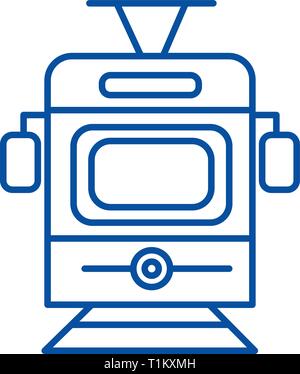 Train,tram front view line icon concept. Train,tram front view flat  vector symbol, sign, outline illustration. Stock Vector