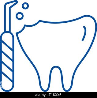 Treatment of caries line icon concept. Treatment of caries flat  vector symbol, sign, outline illustration. Stock Vector