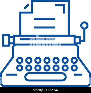 Typewriter,writer,writing,copywriting line icon concept. Typewriter,writer,writing,copywriting flat  vector symbol, sign, outline illustration. Stock Vector